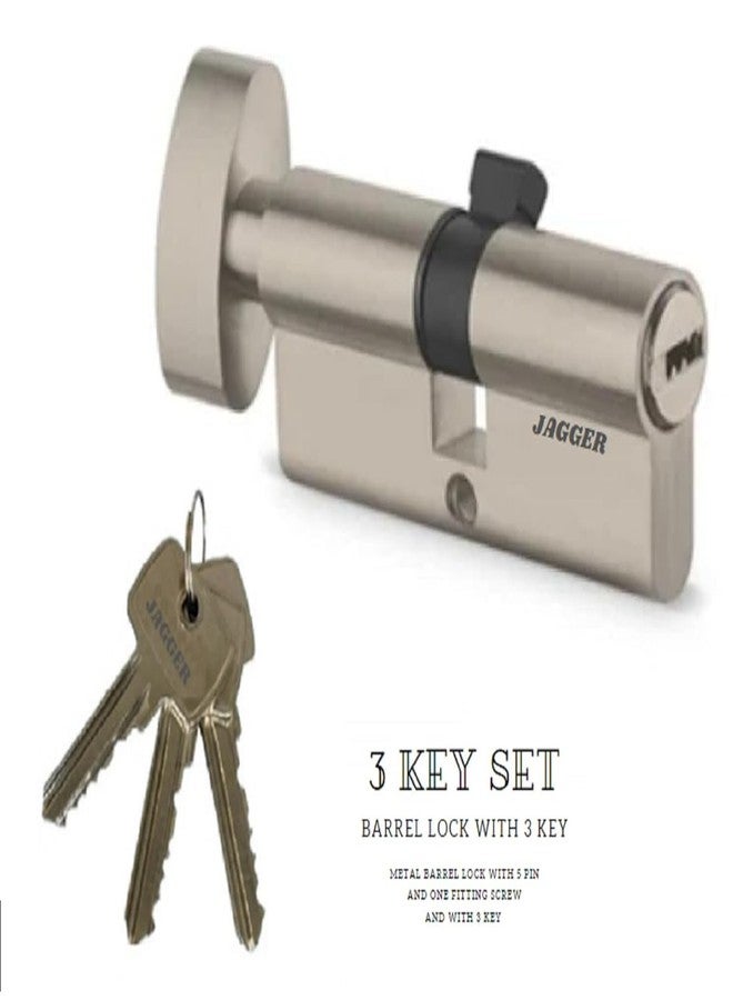 JAGGER قفل أسطواني Jagger JAG344 مقاس 70 مم | مفتاح من جانب واحد ومقبض من جانب واحد | أسطوانة بديلة كاملة الحجم لقفل نقر للأبواب | للأبواب المنزلية والفندقية (زنك [70 مم]، قفل نقر) - Image 2